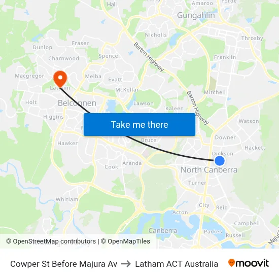 Cowper St Before Majura Av to Latham ACT Australia map