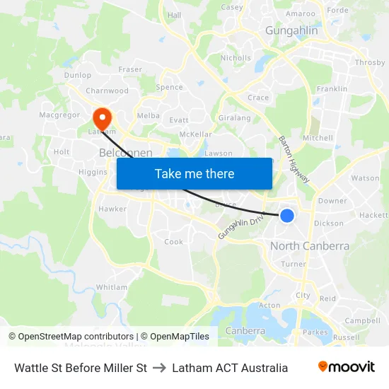 Wattle St Before Miller St to Latham ACT Australia map
