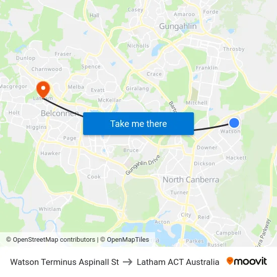 Watson Terminus Aspinall St to Latham ACT Australia map