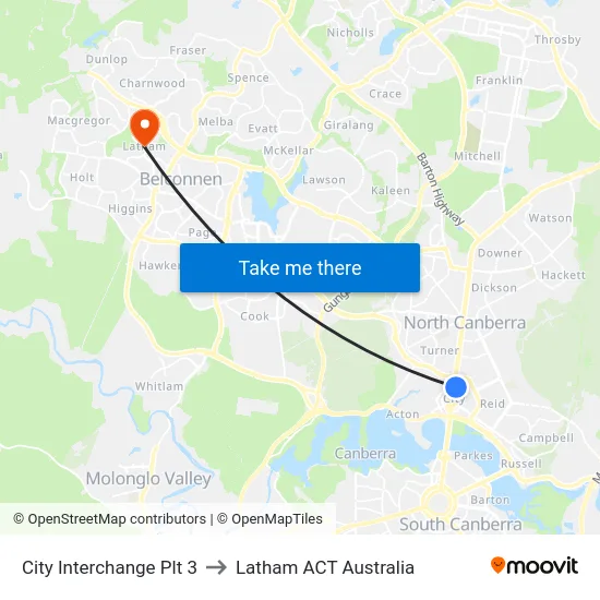 City Interchange Plt 3 to Latham ACT Australia map