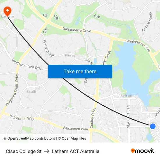 Cisac College St to Latham ACT Australia map