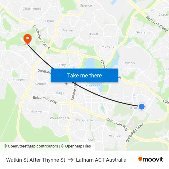 Watkin St After Thynne St to Latham ACT Australia map