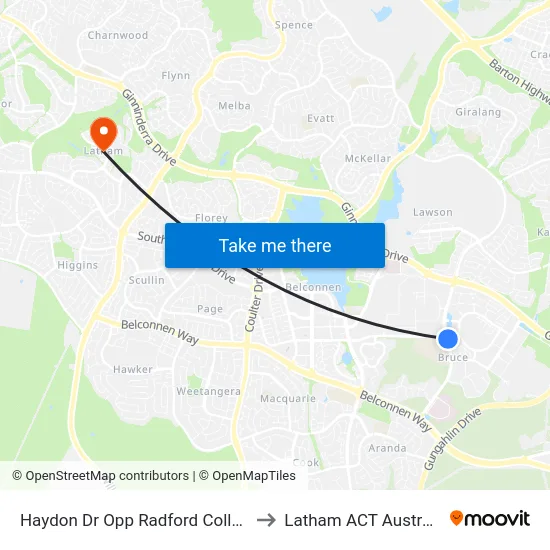 Haydon Dr Opp Radford College to Latham ACT Australia map
