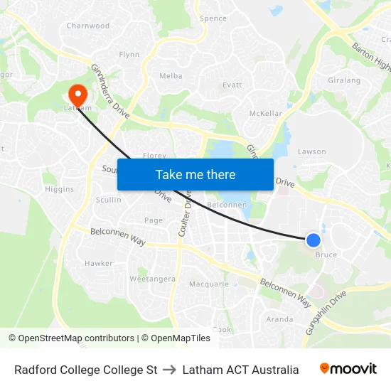 Radford College College St to Latham ACT Australia map