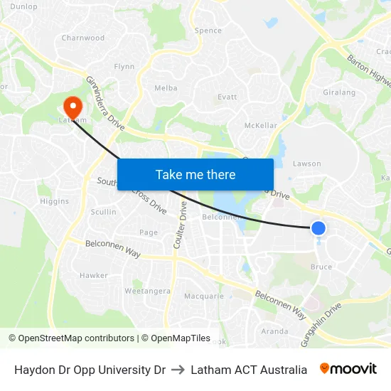 Haydon Dr Opp University Dr to Latham ACT Australia map