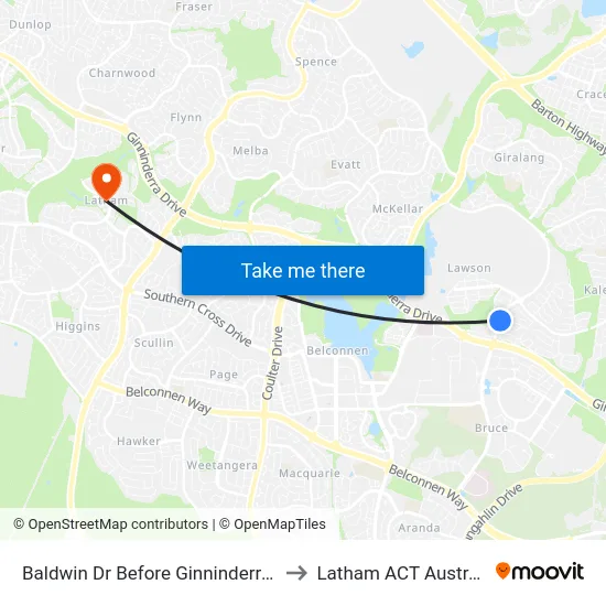 Baldwin Dr Before Ginninderra Dr to Latham ACT Australia map