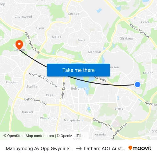 Maribyrnong Av Opp Gwydir Square to Latham ACT Australia map