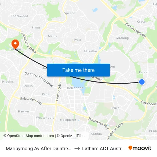 Maribyrnong Av After Daintree Cr to Latham ACT Australia map