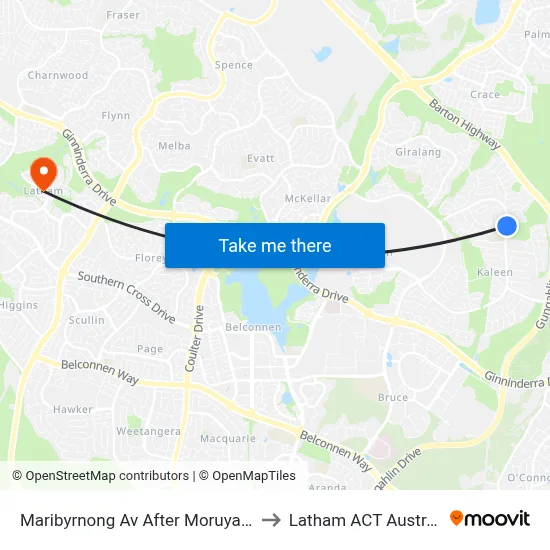 Maribyrnong Av After Moruya Cct to Latham ACT Australia map