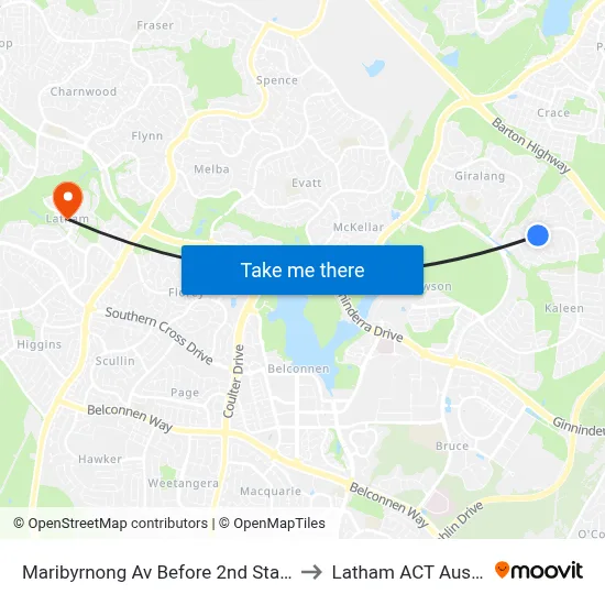 Maribyrnong Av Before 2nd Staaten Cr to Latham ACT Australia map