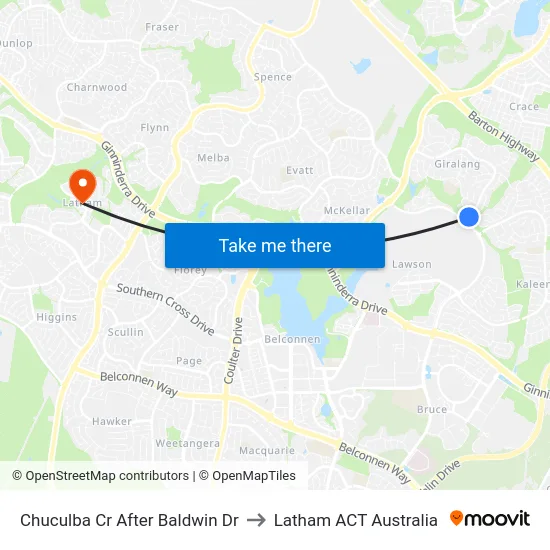 Chuculba Cr After Baldwin Dr to Latham ACT Australia map