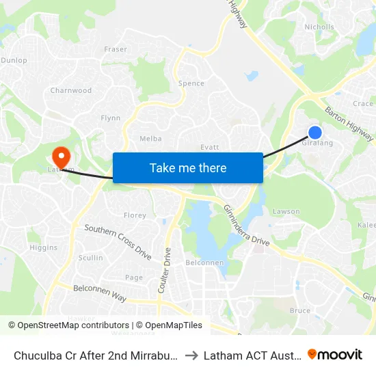 Chuculba Cr After 2nd Mirrabucca Cr to Latham ACT Australia map