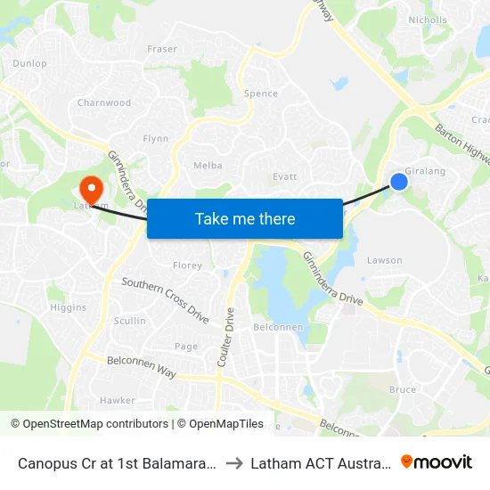 Canopus Cr at 1st Balamara St to Latham ACT Australia map