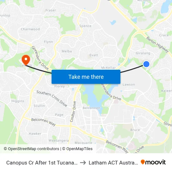 Canopus Cr After 1st Tucana St to Latham ACT Australia map