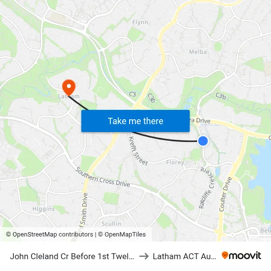 John Cleland Cr Before 1st Twelvetrees Cr to Latham ACT Australia map