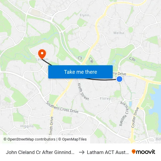 John Cleland Cr After Ginninderra Dr to Latham ACT Australia map