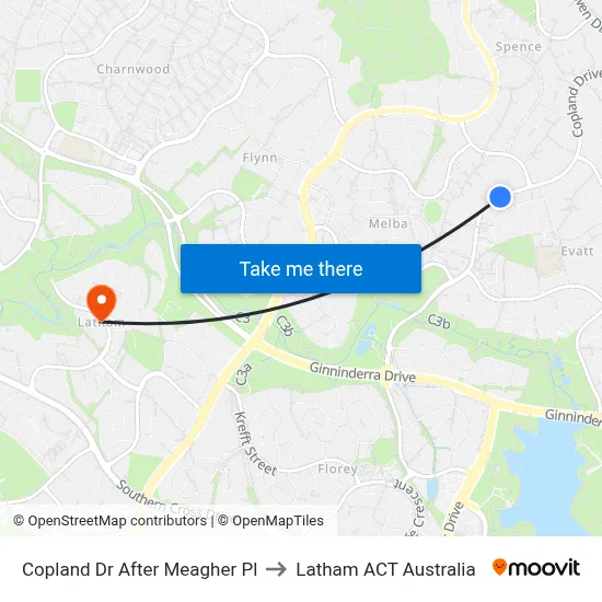 Copland Dr After Meagher Pl to Latham ACT Australia map