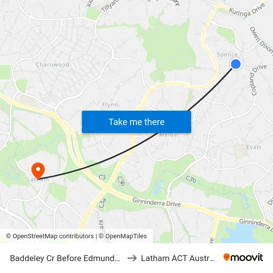 Baddeley Cr Before Edmunds Pl to Latham ACT Australia map