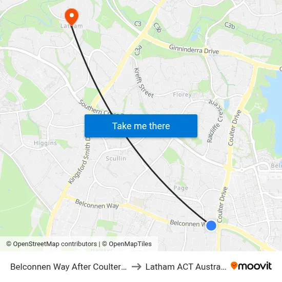 Belconnen Way After Coulter Dr to Latham ACT Australia map