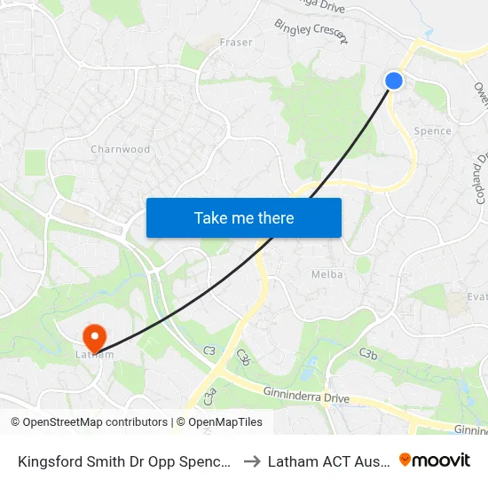 Kingsford Smith Dr Opp Spence Shops to Latham ACT Australia map