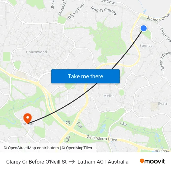 Clarey Cr Before O'Neill St to Latham ACT Australia map