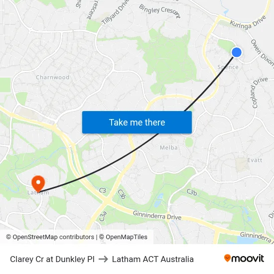 Clarey Cr at Dunkley Pl to Latham ACT Australia map