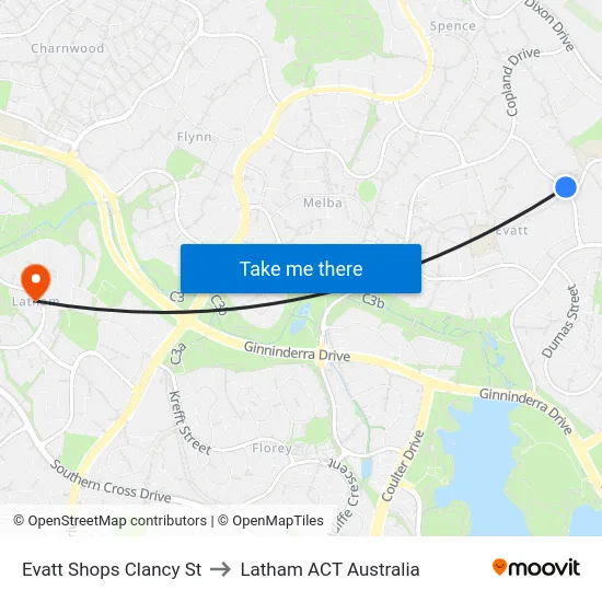Evatt Shops Clancy St to Latham ACT Australia map