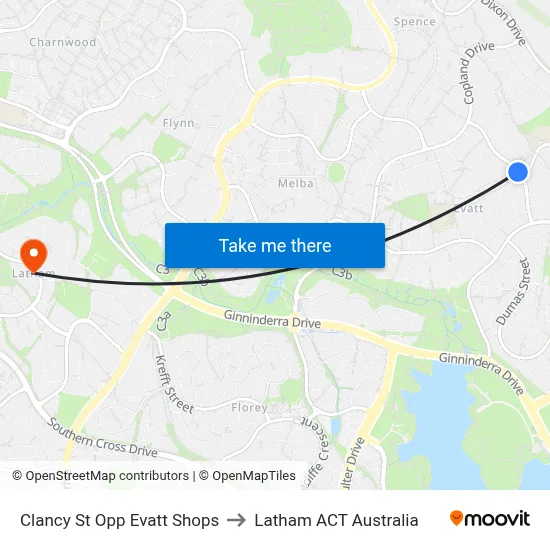 Clancy St Opp Evatt Shops to Latham ACT Australia map