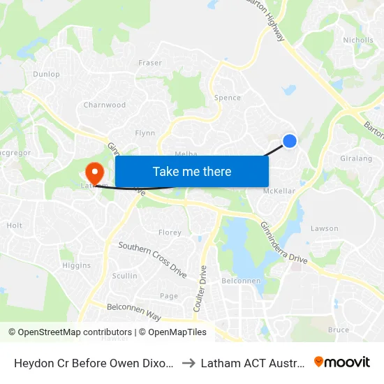 Heydon Cr Before Owen Dixon Dr to Latham ACT Australia map