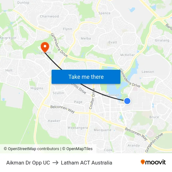 Aikman Dr Opp UC to Latham ACT Australia map