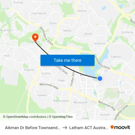 Aikman Dr Before Townsend Pl to Latham ACT Australia map