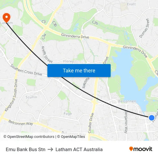 Emu Bank Bus Stn to Latham ACT Australia map