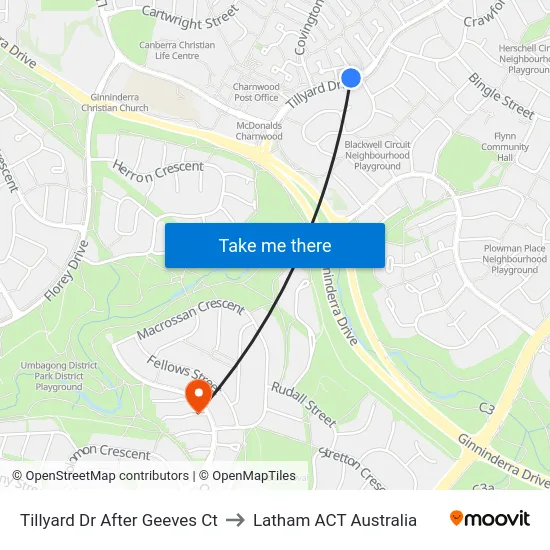 Tillyard Dr After Geeves Ct to Latham ACT Australia map