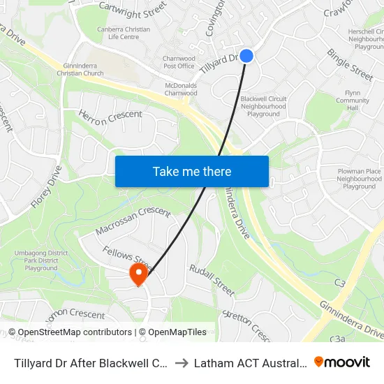 Tillyard Dr After Blackwell Cct to Latham ACT Australia map