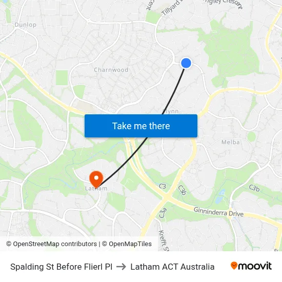 Spalding St Before Flierl Pl to Latham ACT Australia map