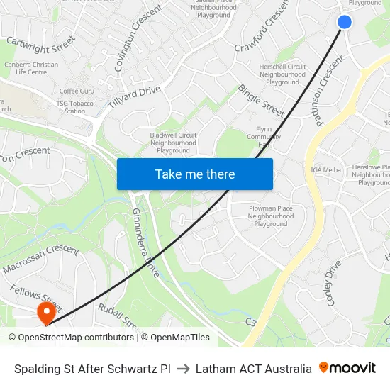 Spalding St After Schwartz Pl to Latham ACT Australia map