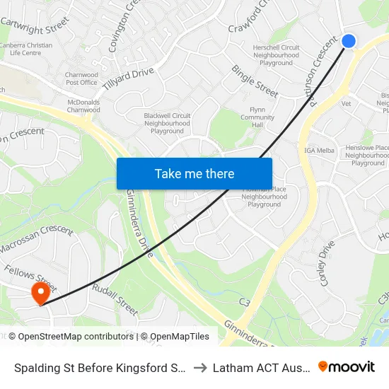 Spalding St Before Kingsford Smith Dr to Latham ACT Australia map