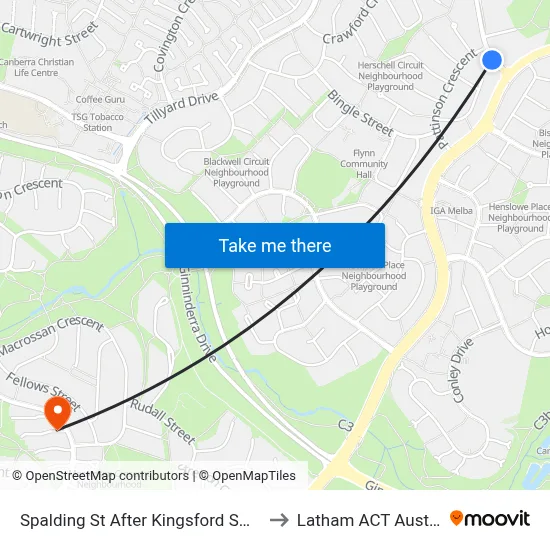 Spalding St After Kingsford Smith Dr to Latham ACT Australia map