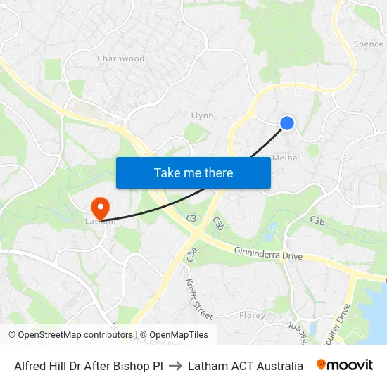 Alfred Hill Dr After Bishop Pl to Latham ACT Australia map