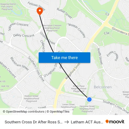 Southern Cross Dr After Ross Smith Cr to Latham ACT Australia map
