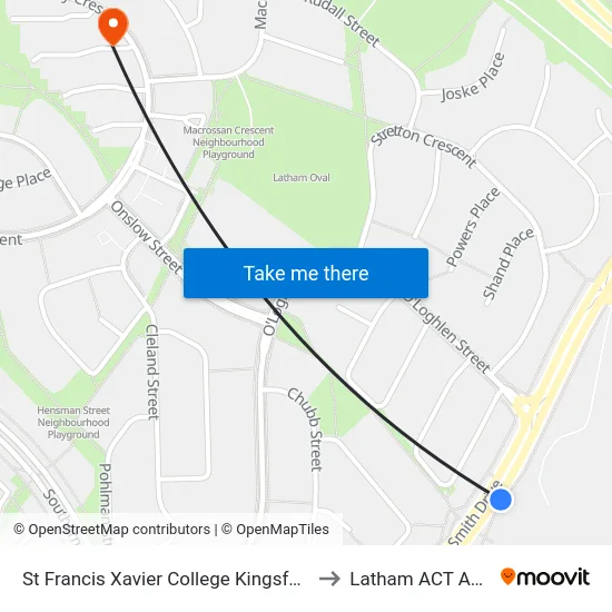 St Francis Xavier College Kingsford Smith Dr to Latham ACT Australia map