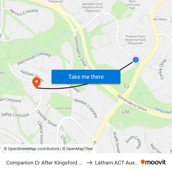 Companion Cr After Kingsford Smith Dr to Latham ACT Australia map