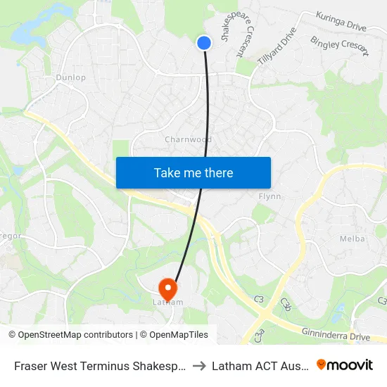 Fraser West Terminus Shakespeare Cr to Latham ACT Australia map