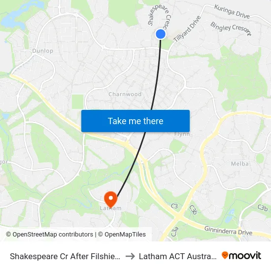 Shakespeare Cr After Filshie Cl to Latham ACT Australia map