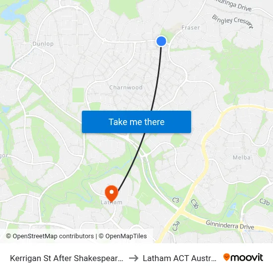 Kerrigan St After Shakespeare Cr to Latham ACT Australia map