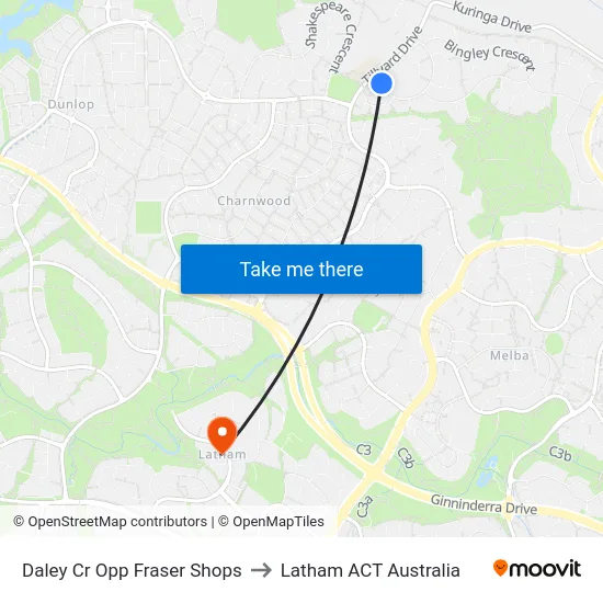 Daley Cr Opp Fraser Shops to Latham ACT Australia map