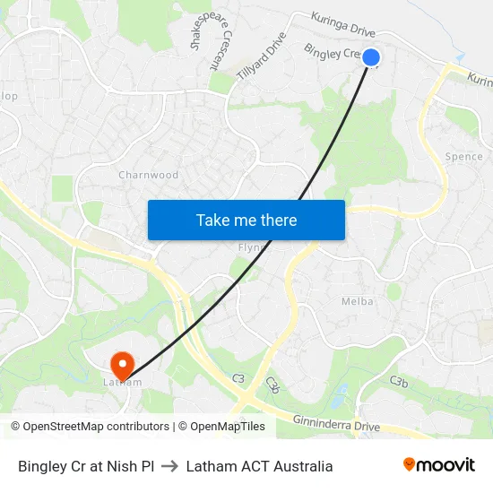 Bingley Cr at Nish Pl to Latham ACT Australia map
