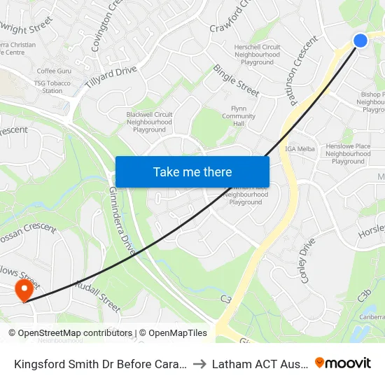 Kingsford Smith Dr Before Carandini St to Latham ACT Australia map