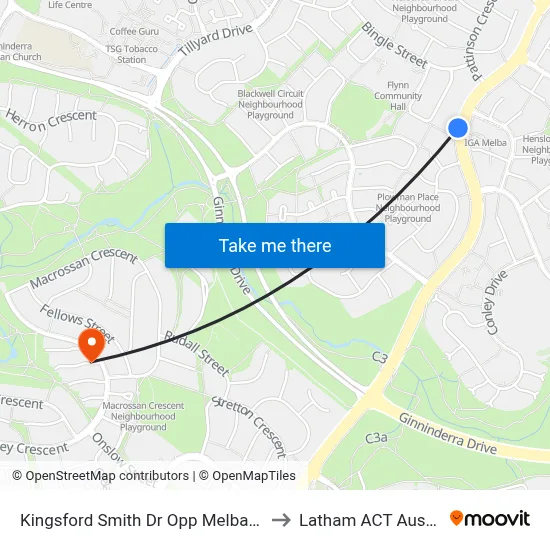 Kingsford Smith Dr Opp Melba Shops to Latham ACT Australia map