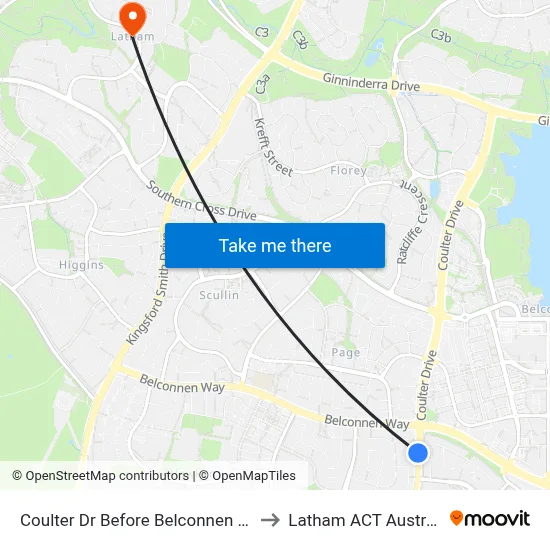 Coulter Dr Before Belconnen Way to Latham ACT Australia map